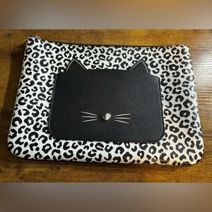 Kate Spade Meow Cat Large Zip Pouch Multi White Leopard Black Cat